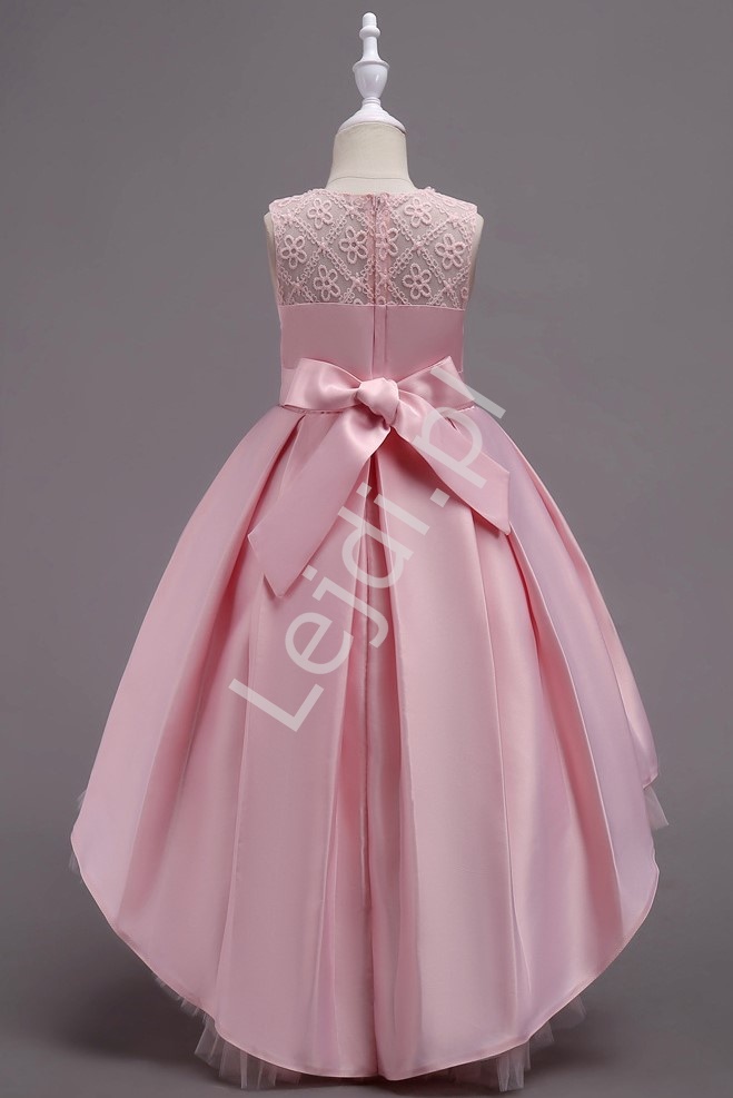 Jasno różowa sukienka dla dziewczynki z trenem na wesele 580