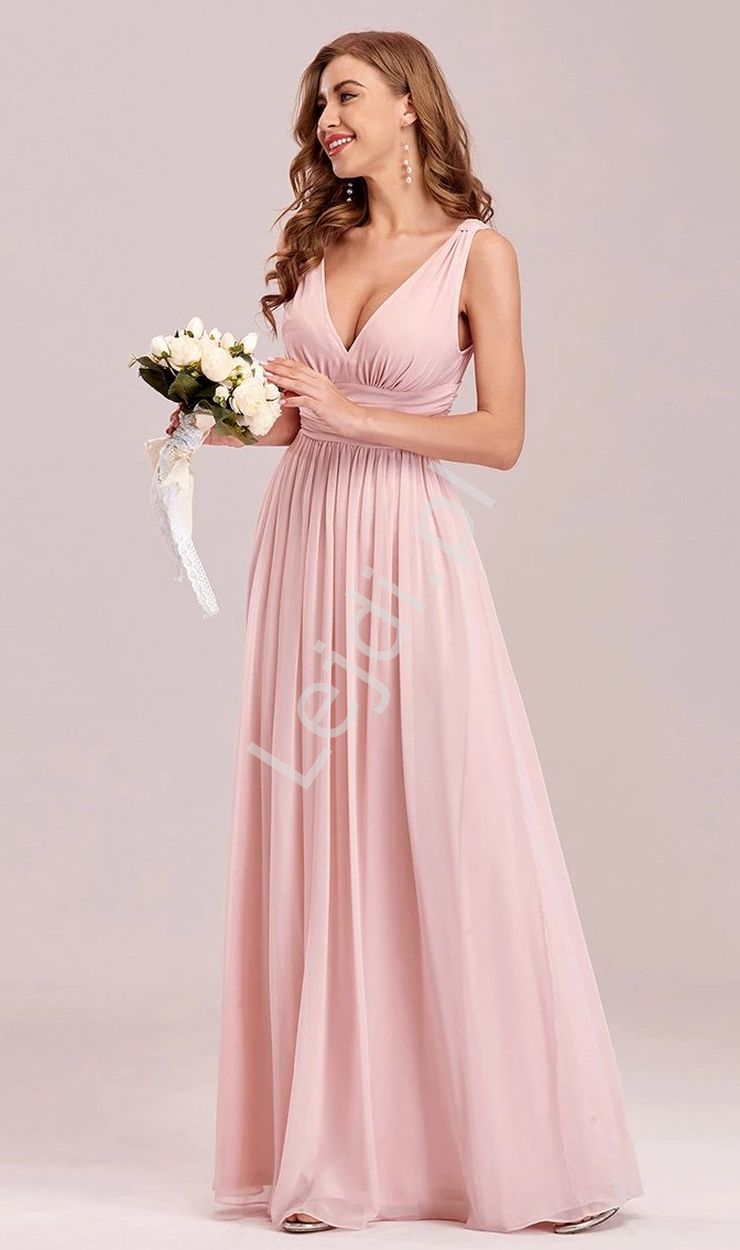 Jasno różowa sukienka na studniówkę, na wesele, dla druhny