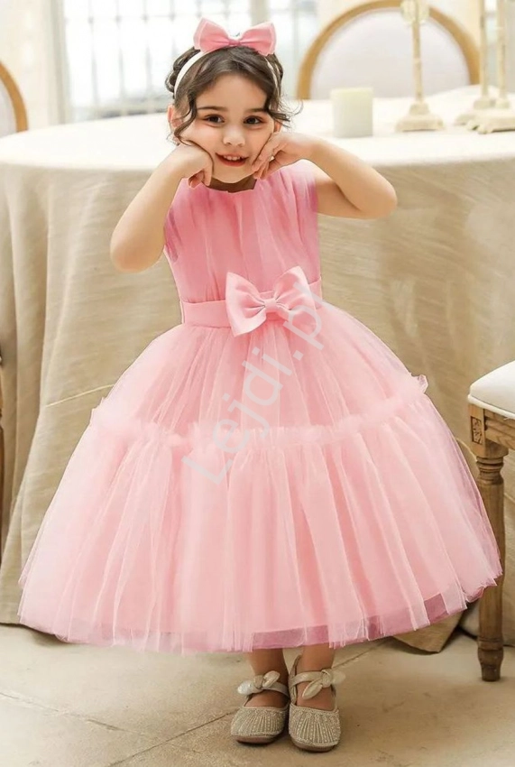 Jasno różowa sukienka tiulowa dla dziewczynki, wieczorowa sukienka dziecięca 2066