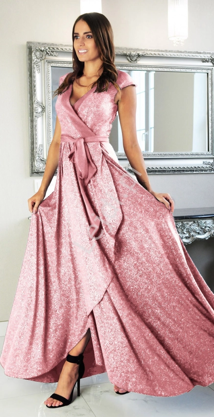 Jasno różowa sukienka wieczorowa na wesele, na studniówkę, dla druhny, m445
