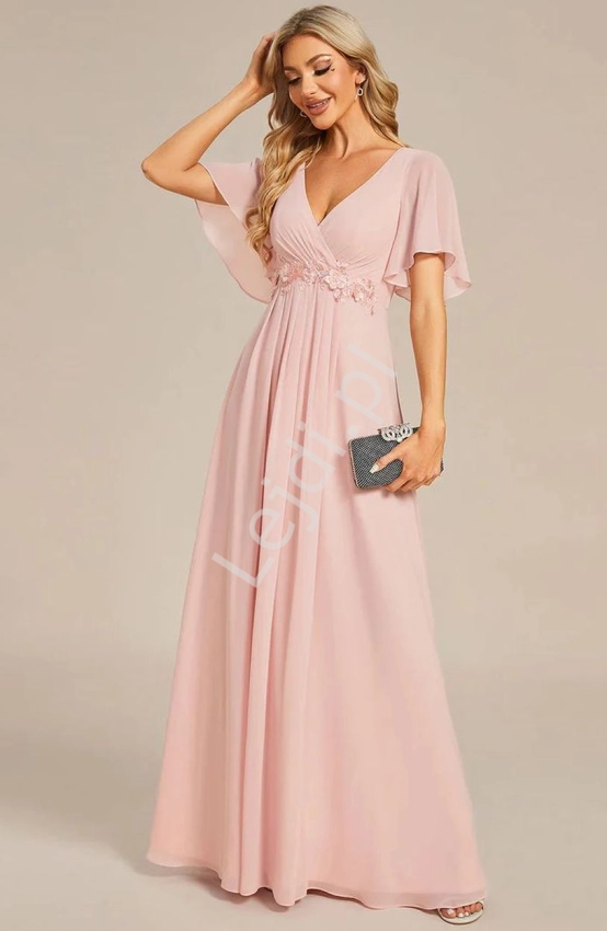 Jasno różowa sukienka wieczorowa, romantyczna sukienka na wesele, na bal1960