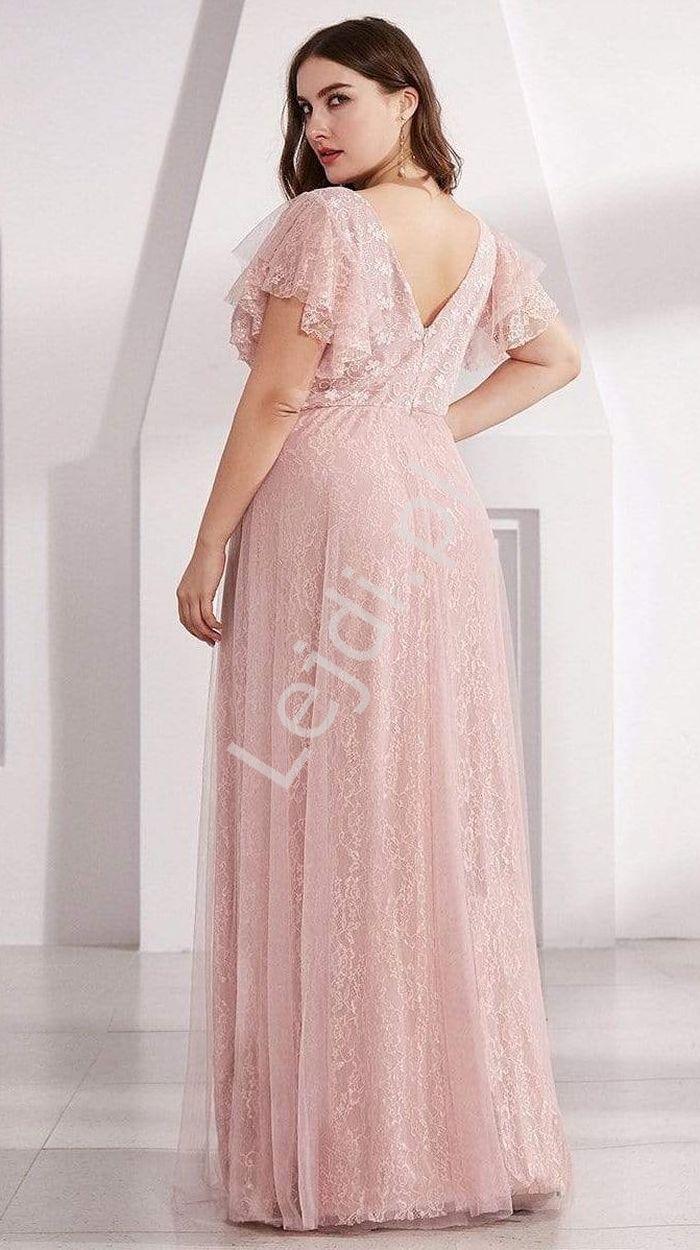 Jasno różowa suknia weselna, dla świadkowej, koronkowa sukienka plus size