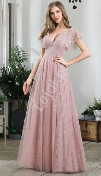 jasno różowa sukienka koronkowa na wesele, dla druhny, na studniówkę