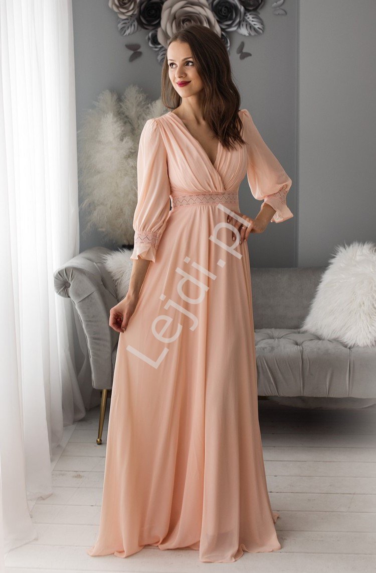 Jasno różowa szyfonowa sukienka na wesele w stylu boho 1414 - Lejdi