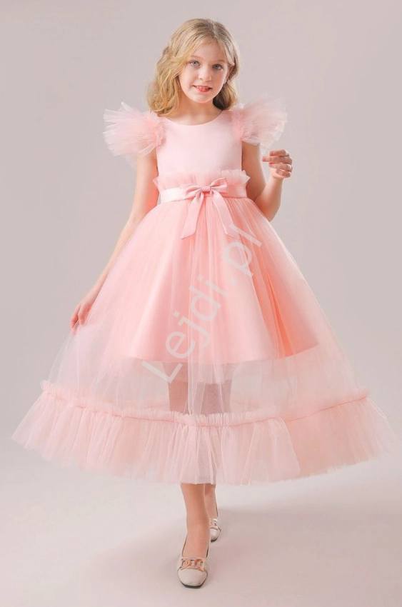Jasno różowa  tiulowa długa sukienka dla dziewczynki 315
