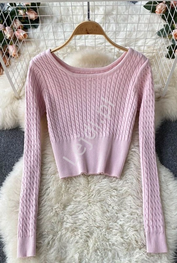 Jasno różowy sweter krótki w wzory 5900