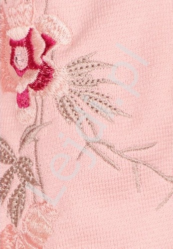 Jasno różowy sweterek boho z rozszerzanymi rękawami i haftowanymi kwiatami Melrose