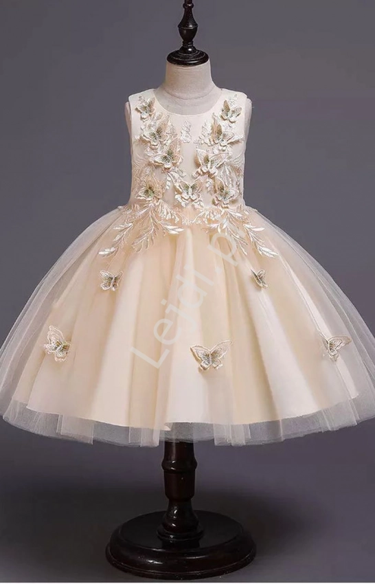 Jasno złota sukienka tiulowa, dziecięca sukienka na wesele 138