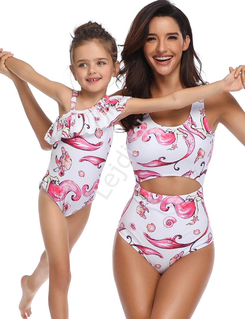 Jednoczęściowy strój mama i córka w syrenki, basen, plaża