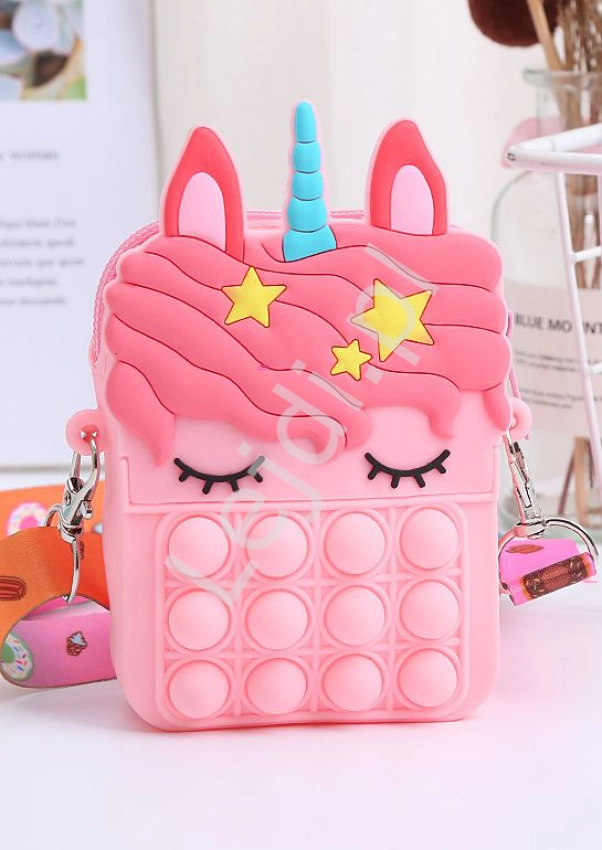 Jednorożcowa torebeczka dla dziewczynki, różowa jednorożec torebka POP IT