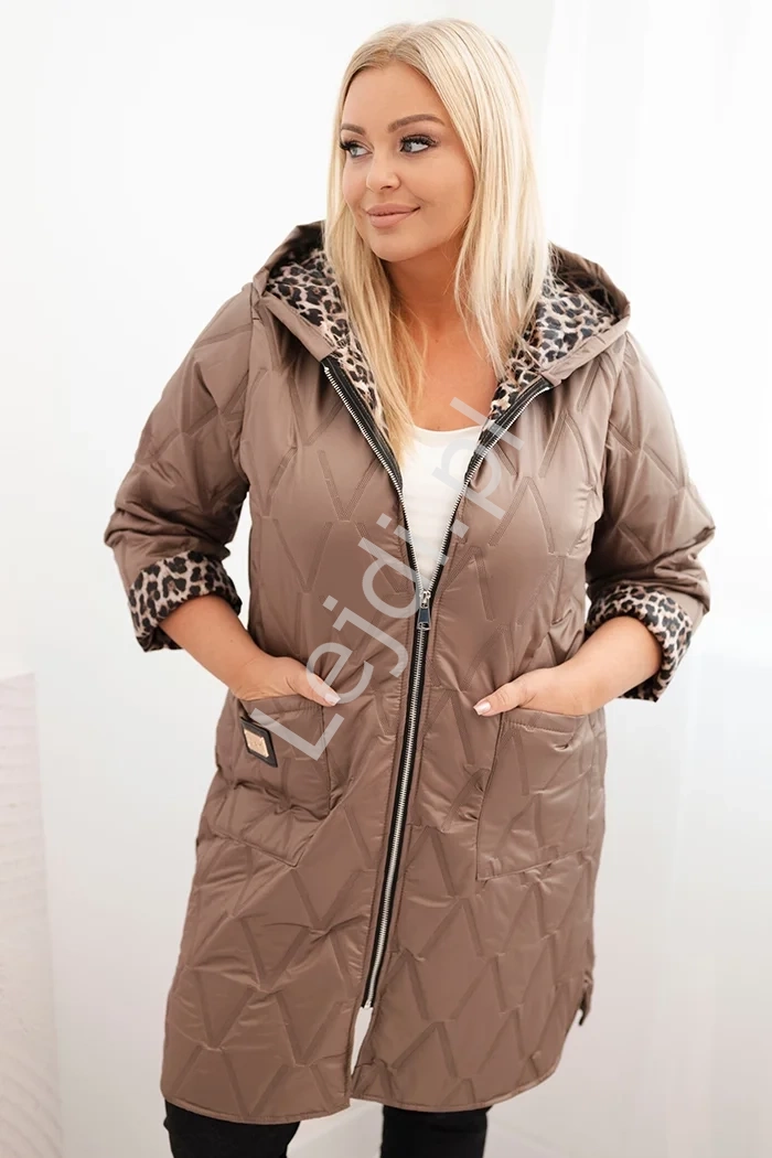 Karmelowa kurtka damska pikowana Plus Size fango 5613