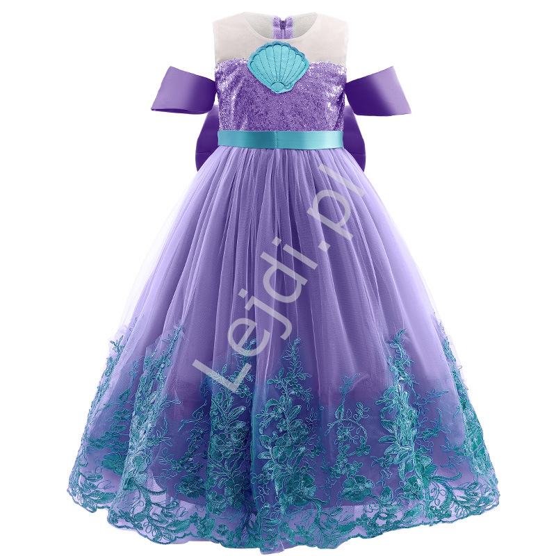 Karnawałowa sukienka Arielka, balowa sukienka Mała Syrenka z fioletową spódnica i fioletowymi cekinami 0744