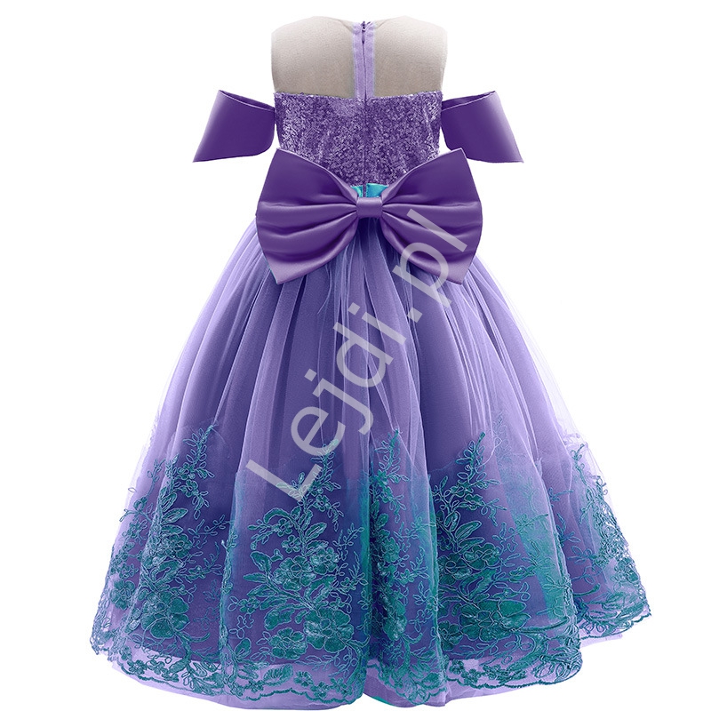 Karnawałowa sukienka Arielka, balowa sukienka Mała Syrenka z fioletową spódnica i fioletowymi cekinami 0744