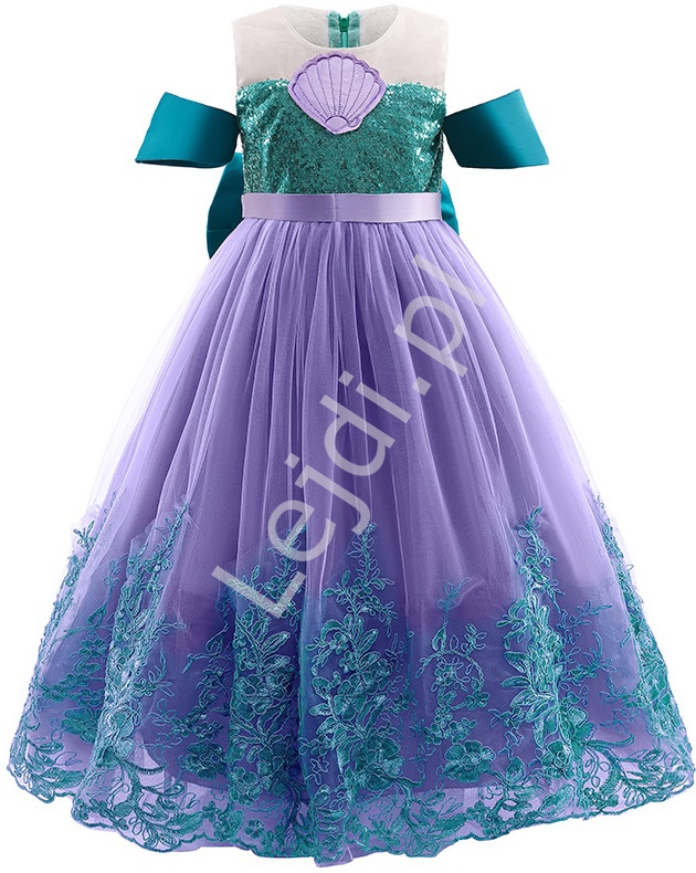 Karnawałowa sukienka Arielka, dziecięca sukienka Mała Syrenka fioletowa spódnica