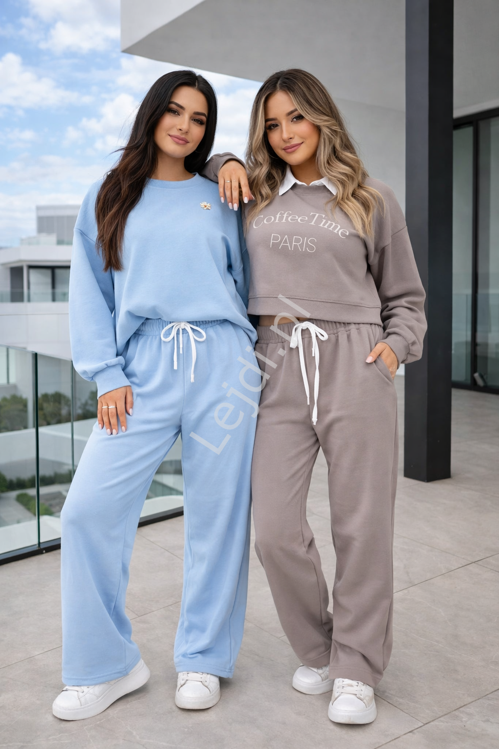 Komplet damski COFFEE TIME PARIS capuccino z kołnierzykiem 22212