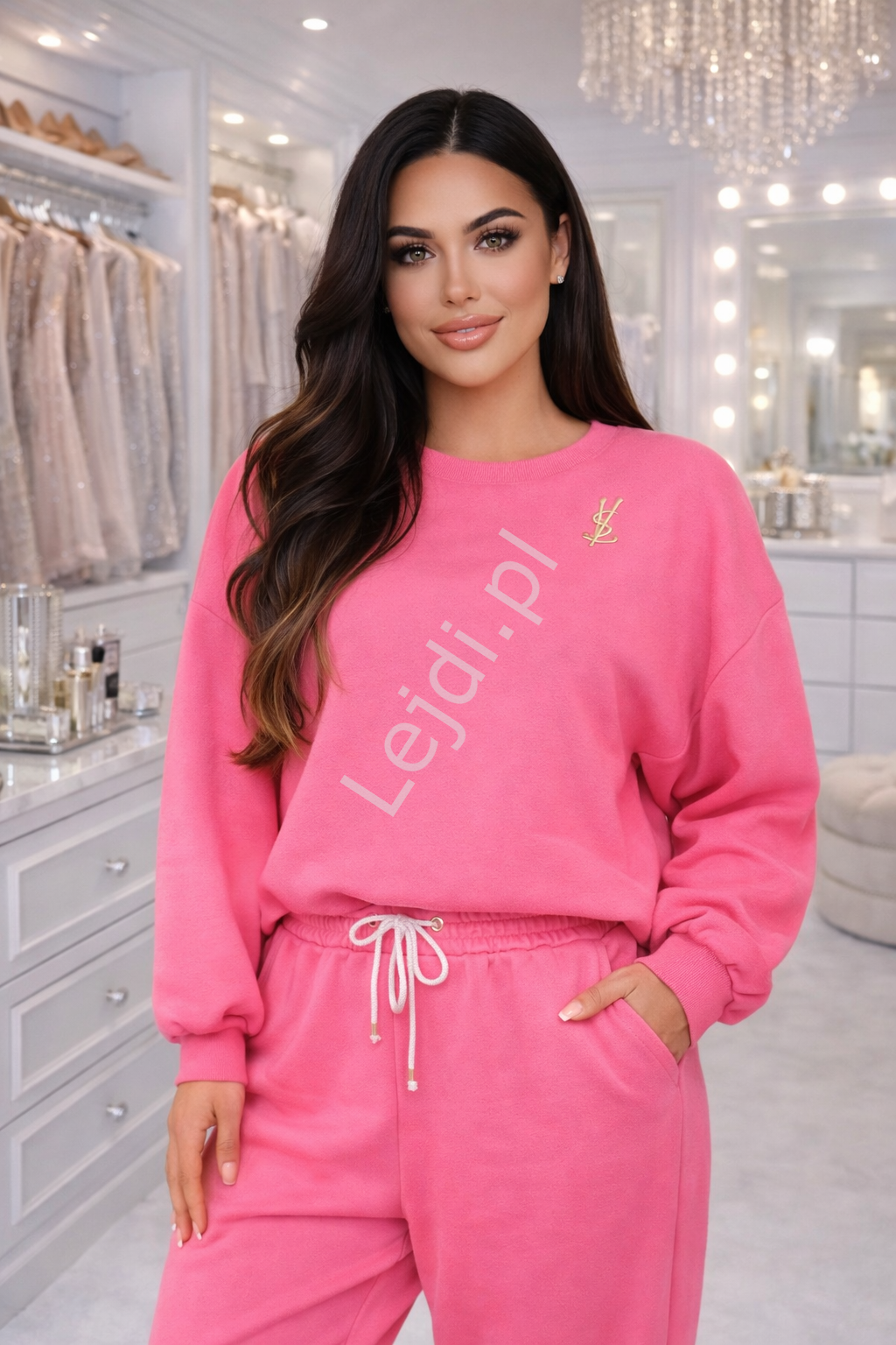 Komplet damski różowy BETTER NOW z broszką 2193