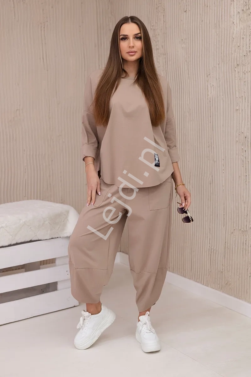 Komplet new punto bluza + spodnie karmel