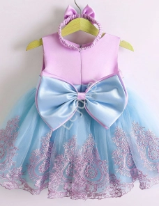 Komplet z opaską, sukienka dla dziewczynki na roczek, na święta, wesele fioletowo błękitna