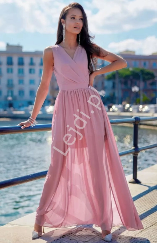 Kopertowa brudno różowa szyfonowa sukienka,  Mirabel Roco