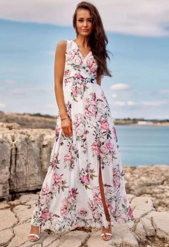 Kopertowa sukienka w  kwiaty róże Roco D12