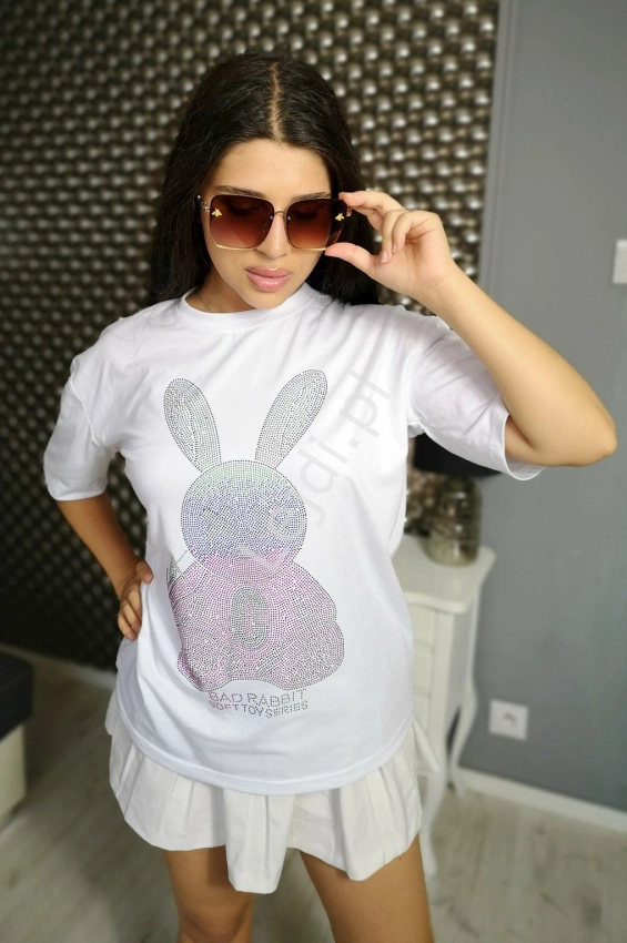 Biała kryształkowa koszulka Bad rabbit 3961