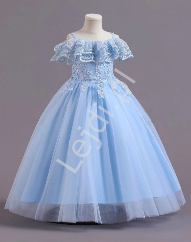 Koronkowo tiulowa niebieska sukienka hiszpanka dla dziewczynki  2202