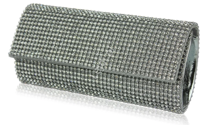 Kryształkowa torebka kopertówka wieczorowa w srebrnym kolorze 0054