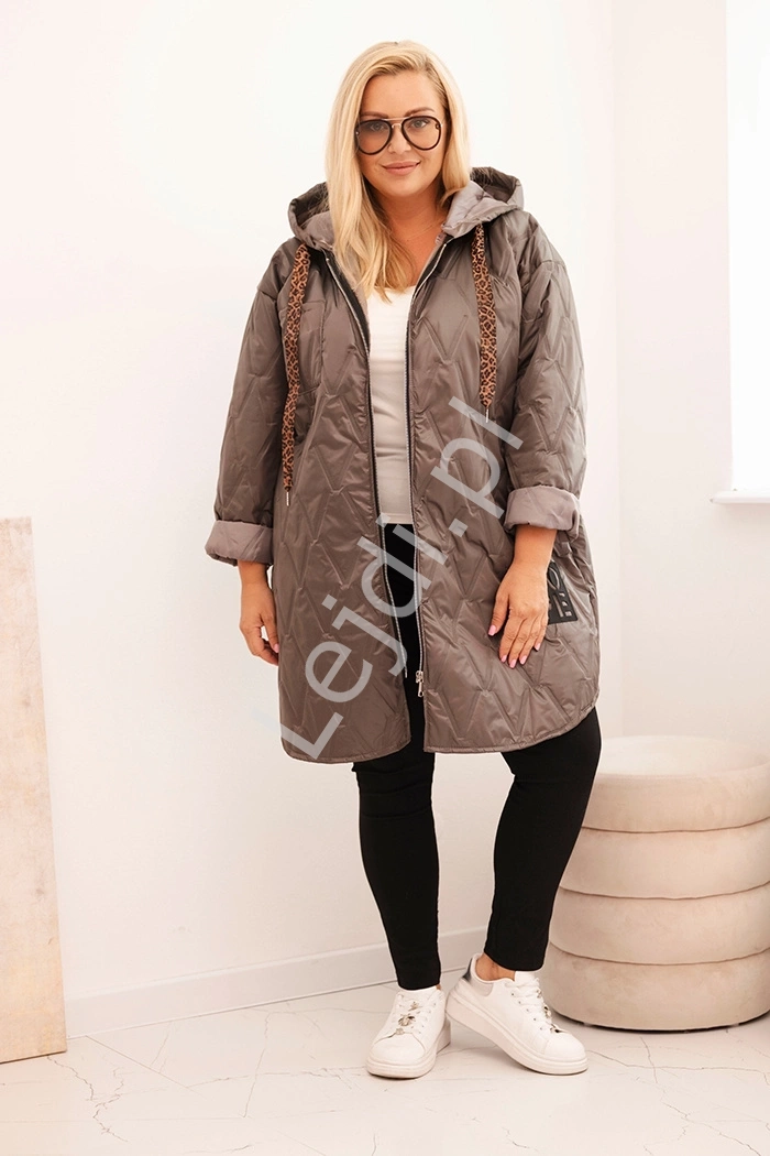 Kurtka damska pikowana Plus Size cauccino z napisem HOPE Best Version Of You