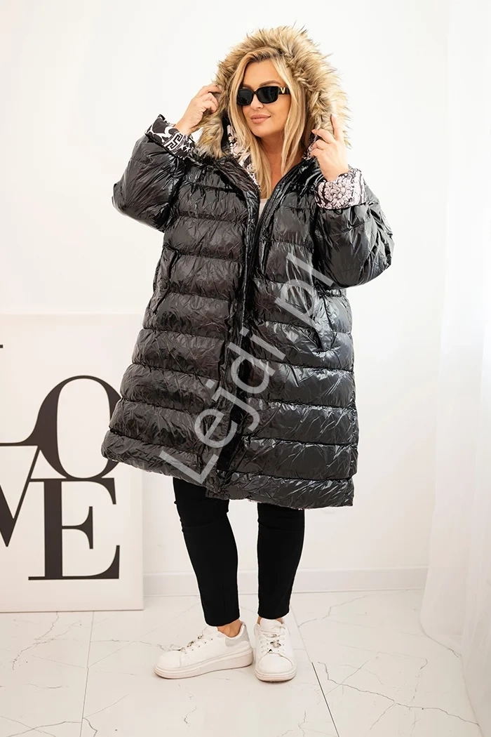 Kurtka damska Plus Size czarna z piekną podszewką TR4