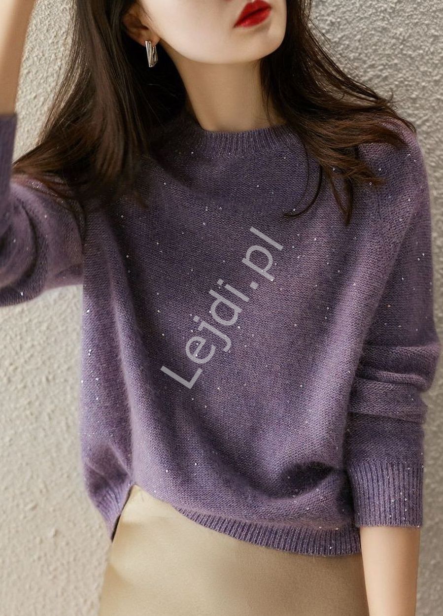 Lawendowy sweter z cekinami 7057 - Lejdi