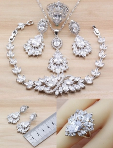 Luksusowy komplet biżuterii z połyskującymi kryształkami, 4 częściowy komplet ślubny 