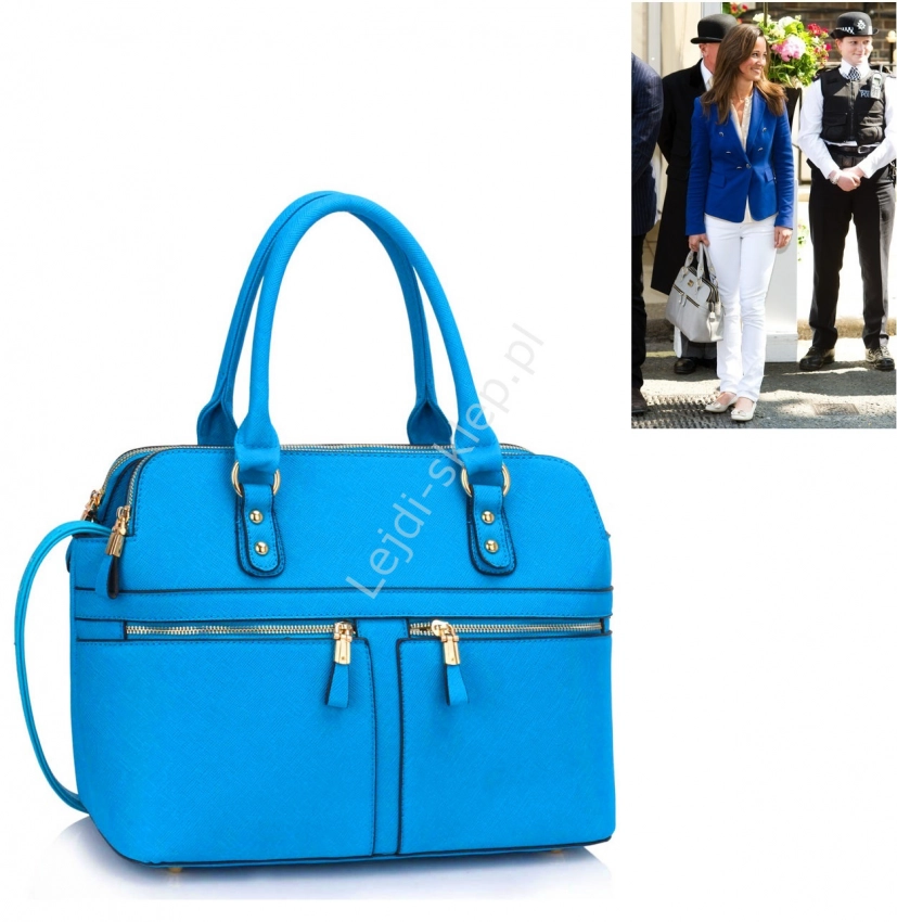Mocno niebieska torebka z kieszeniami w stylu Pippy Middleton