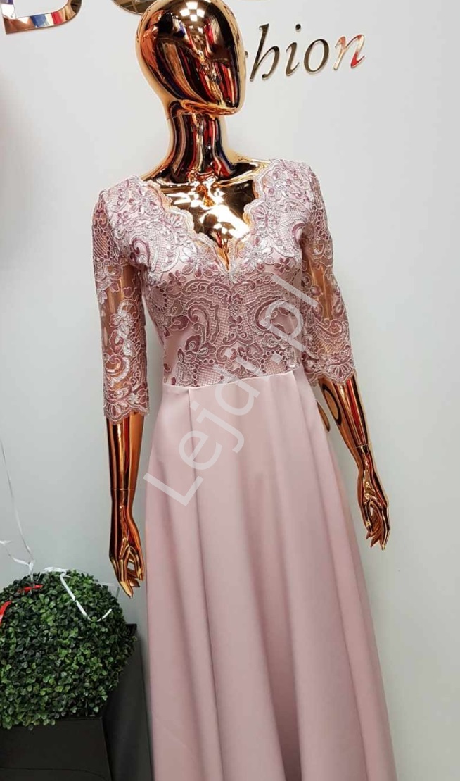 Modna sukienka plus size na wesele, dla druhny, na studniówkę - Crystal  pustynny róż 3/4
