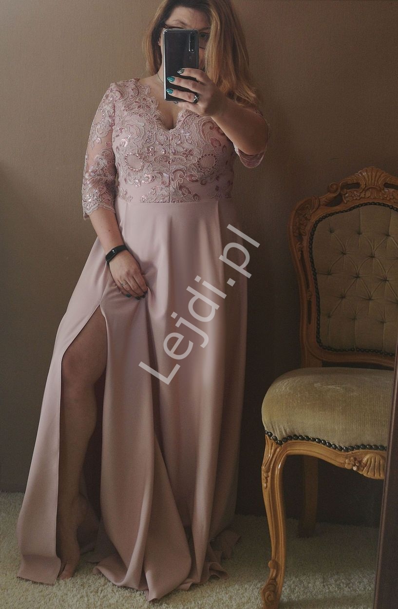 Modna sukienka plus size na wesele, dla druhny, na studniówkę - Crystal  pustynny róż 3/4