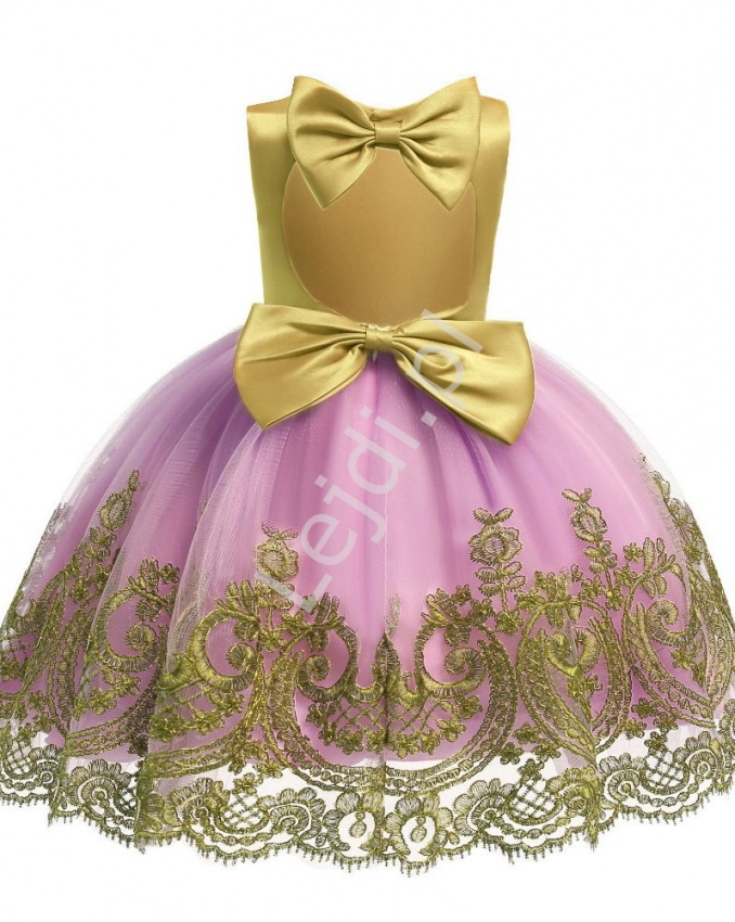 Musztardowo różowa sukienka dla dziewczynki na urodziny, wesele, bal