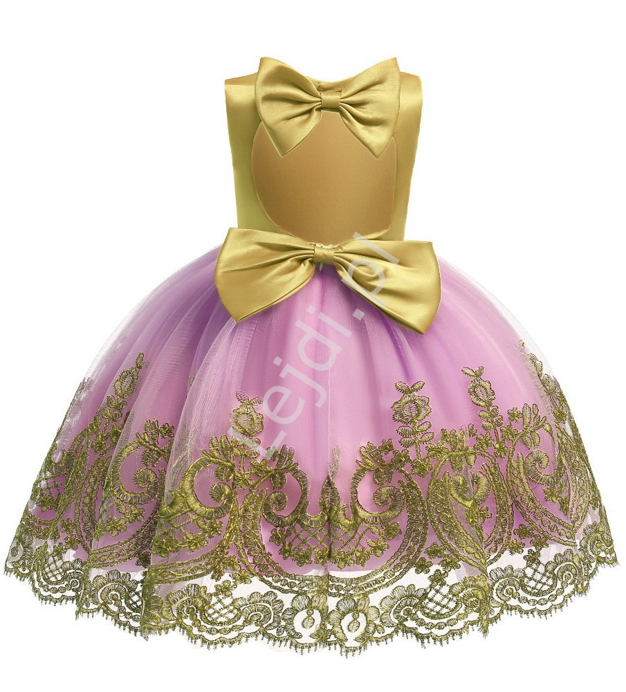 Musztardowo różowa sukienka dla dziewczynki na urodziny, wesele, bal