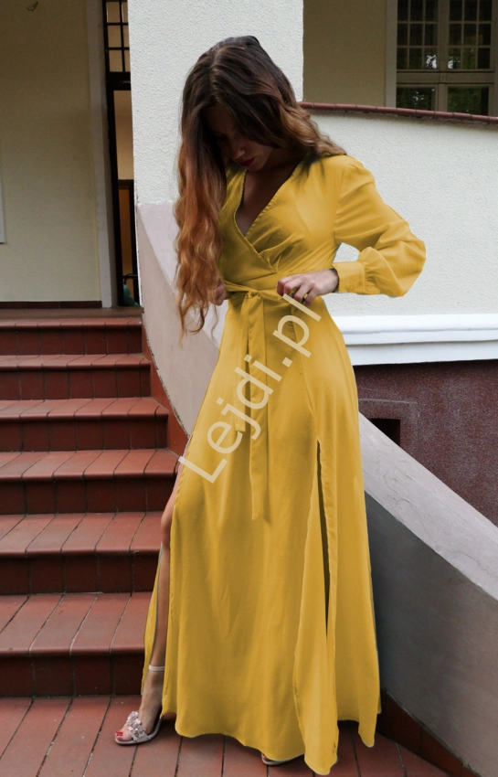 Narzutka, letnia sukienka plażowa 1220, żółta musztarda