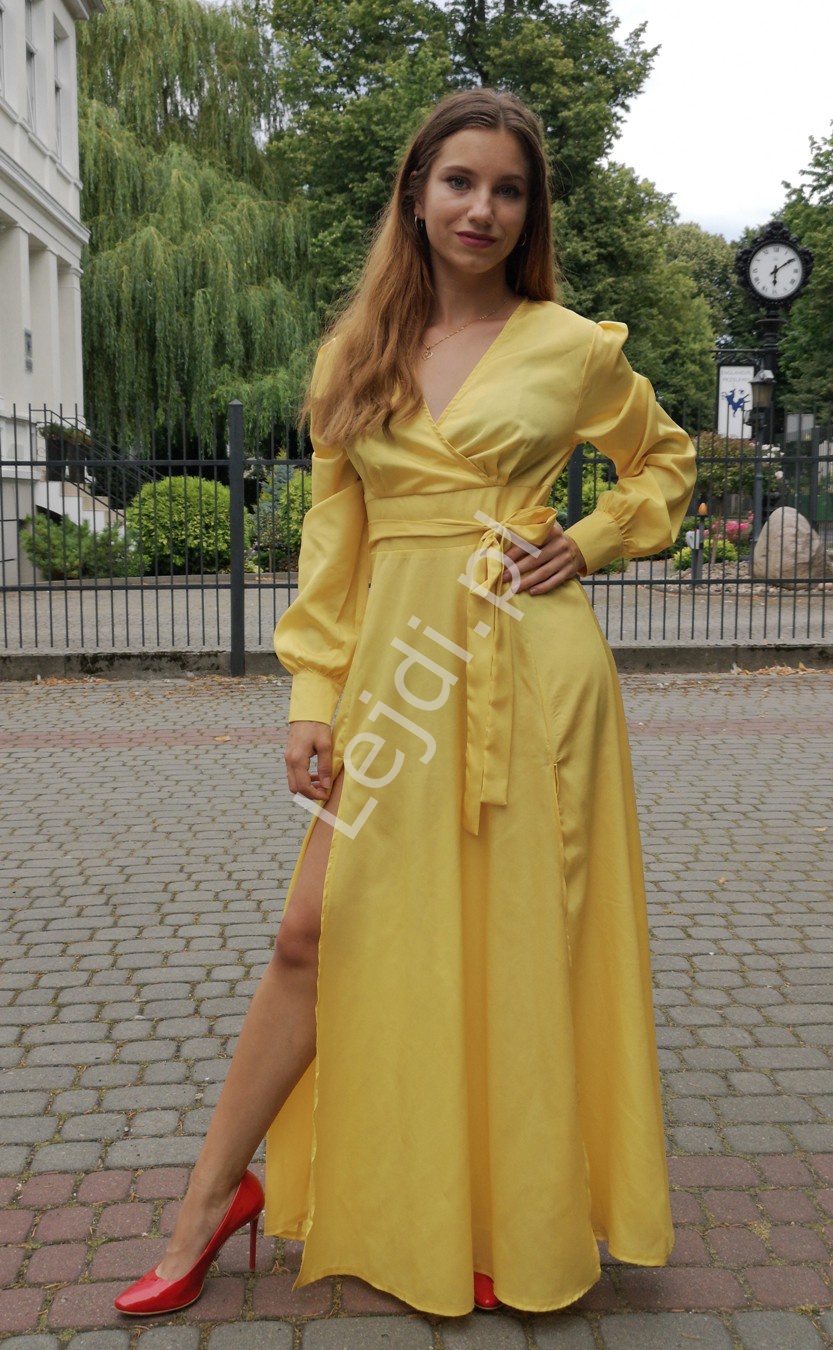 Narzutka, letnia sukienka plażowa 1220, żółta musztarda