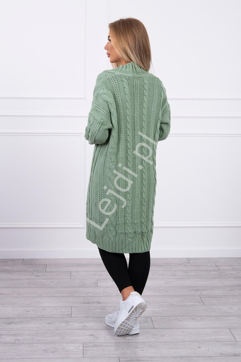 Narzutka swetrowa z warkoczami jasno zielona