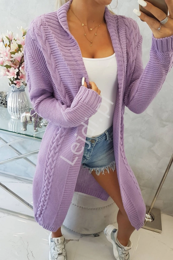 Narzutka swetrowa z warkoczami lila 2019