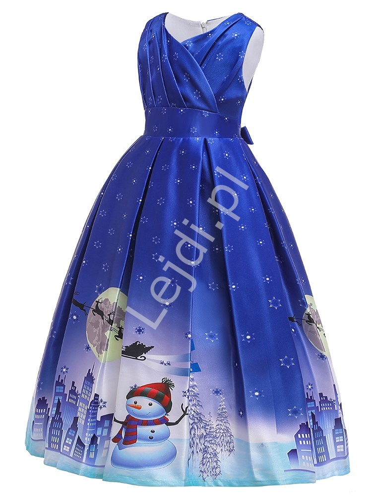Niebieska długa sukienka dla dziewczynki na święta 057