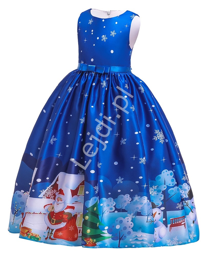 Niebieska świąteczna sukienka dla dziewczynki 051