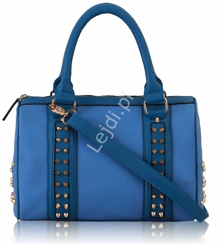 Niebieska torebka damska z jetami w kolorze złota 7007