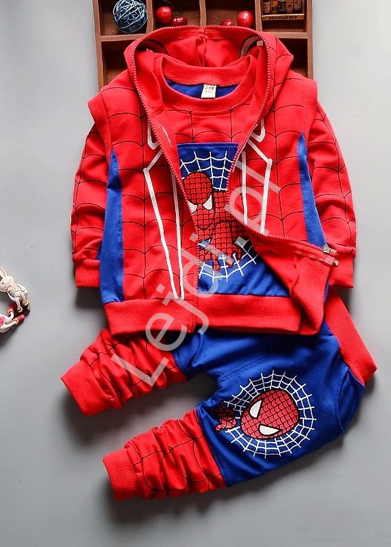 Niebiesko czerwony chłopięcy dres Spider Man, spodnie+bluza+kamizelka 0252