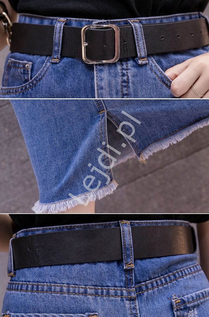 Ołówkowa jeansowa spódnica damska z dziurami 315