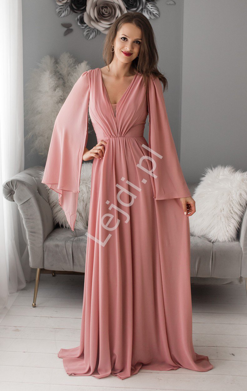 Olśniewająca sukienka wieczorowa w kolorze pustynno różowym 