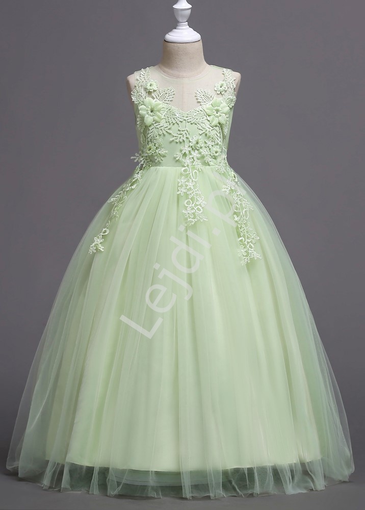 Pastelowo zielona suknia dla dziewczynki na bal, wesele 832