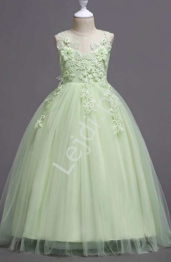 Pastelowo zielona suknia dla dziewczynki na bal, wesele 832