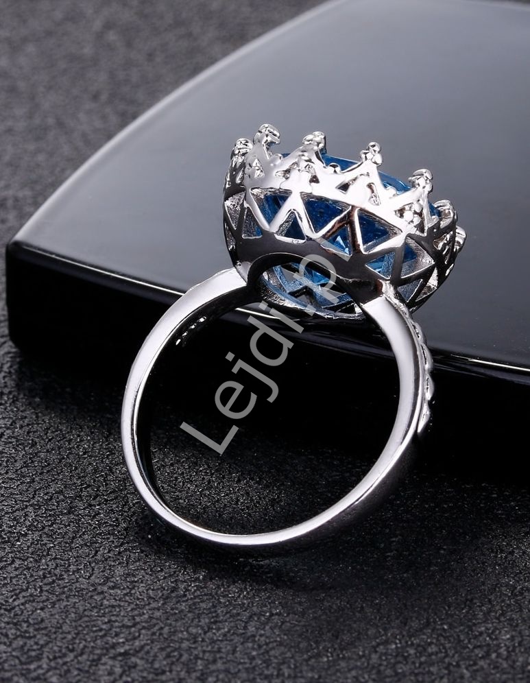 Posrebrzany pierścionek  damski z dużym oczkiem S 925 , szafir