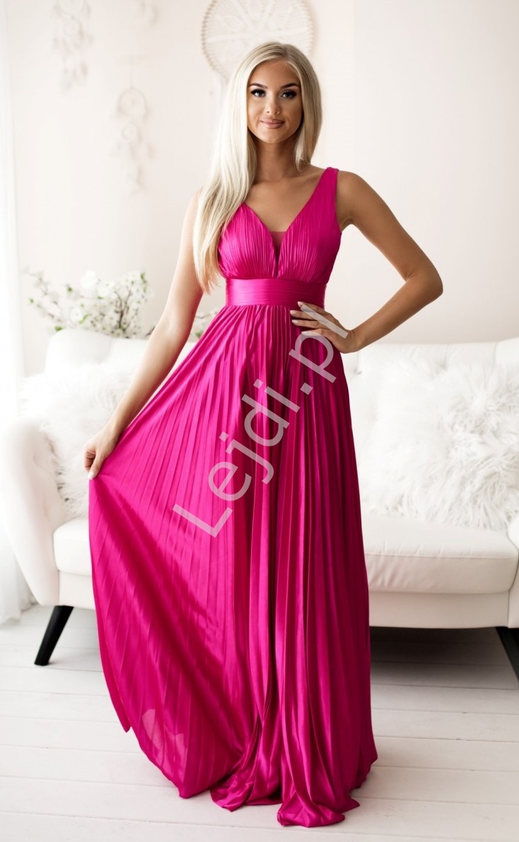 Plisowana sukienka na wesele w kolorze fuksji 2247 - Lejdi